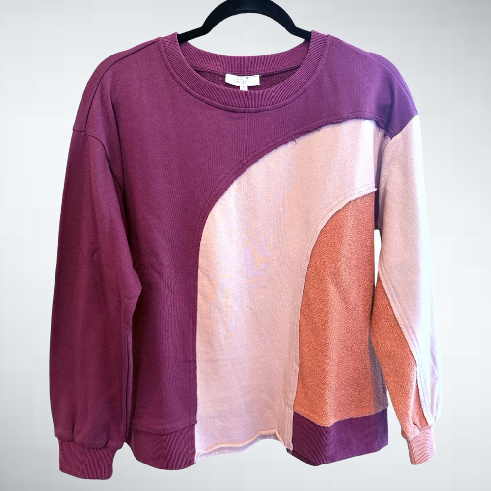 Easel 100% Cotton Color Block Sweatshirt in Multi Colors Size S